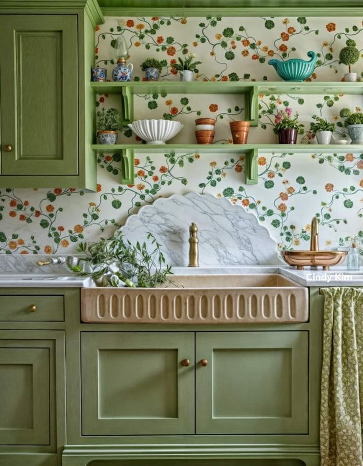 Floral Elegance Wallpaper for a Timeless Kitchen