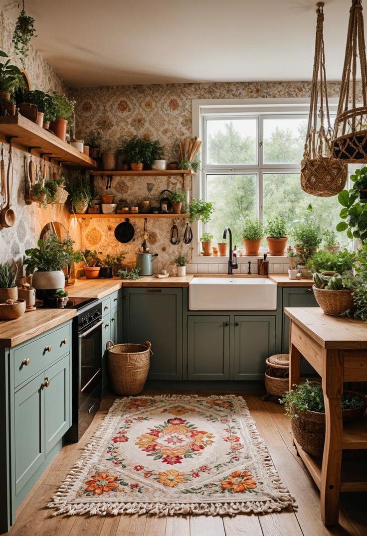 Floral Patterned Wallpaper for Cozy Kitchens