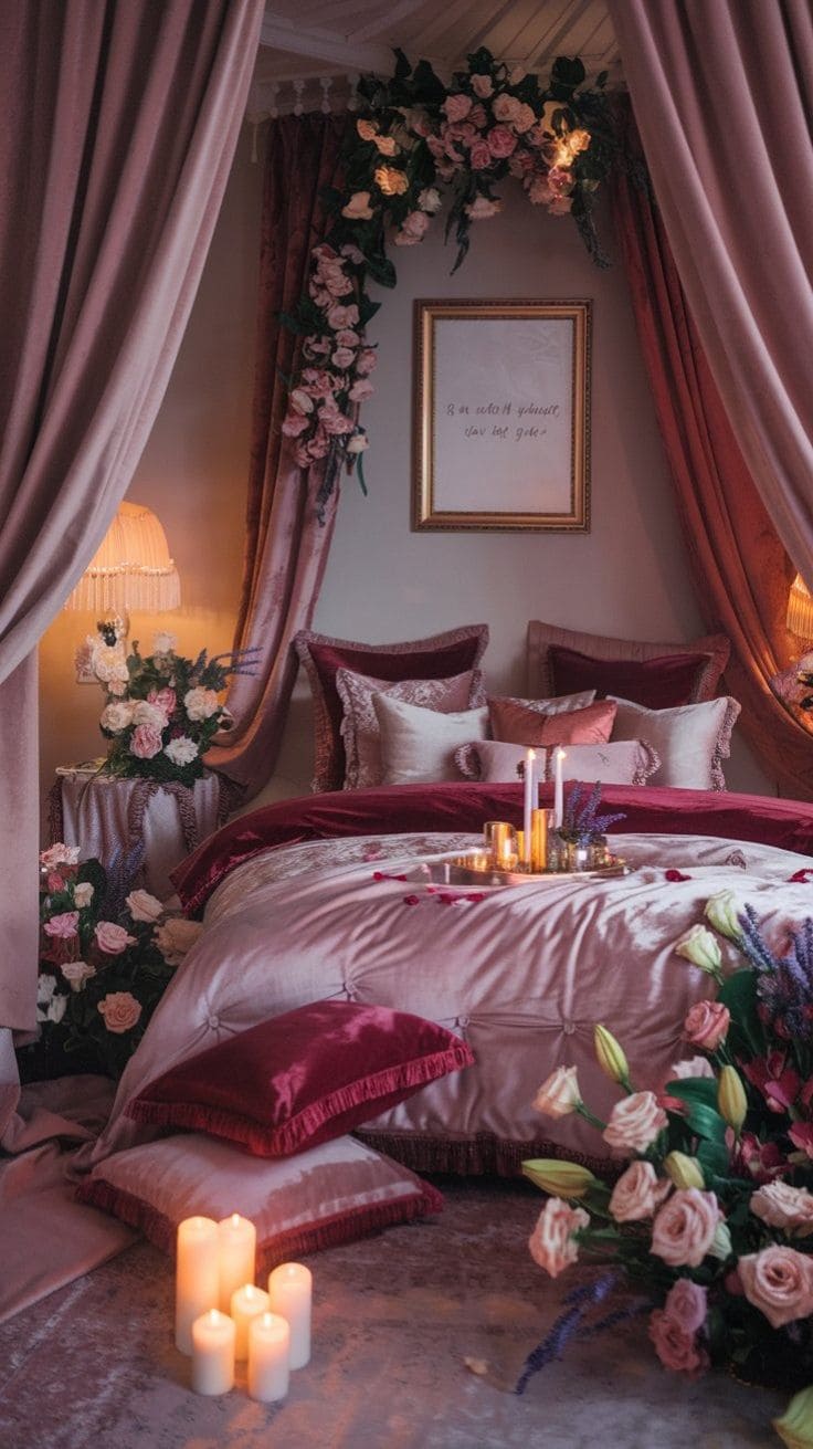 Floral Romantic Bedroom Design with Velvet Touch