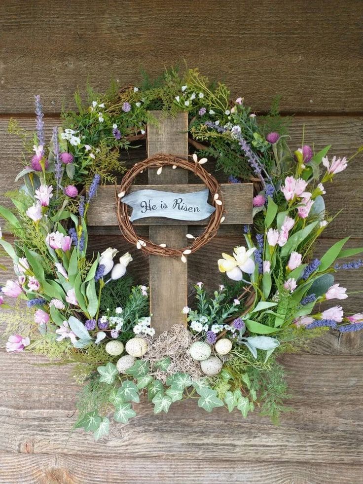 Graceful Floral Cross Easter Wreath Design