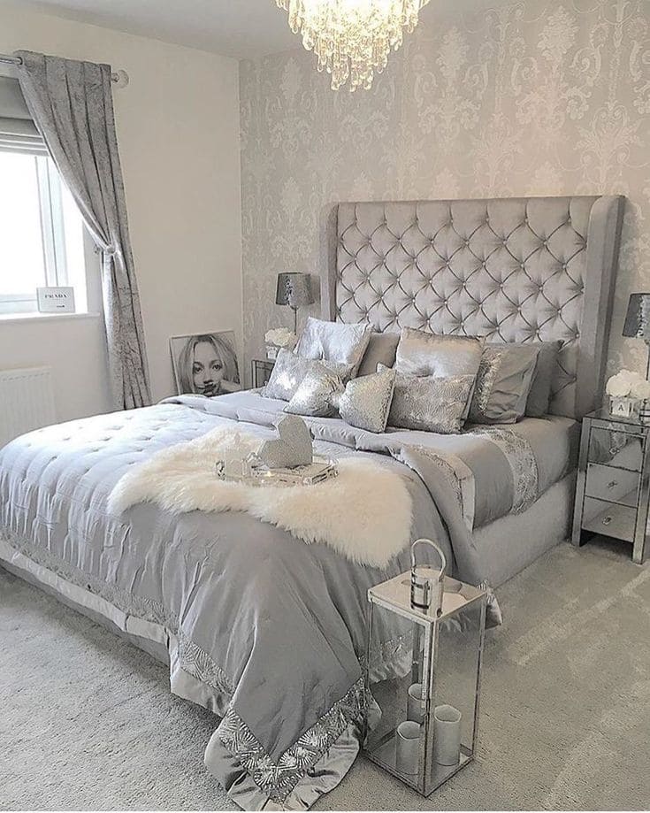 Graceful and Radiant Silver-Grey Bedroom Design