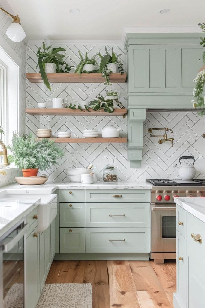 Herringbone Tile-Inspired Kitchen Wallpaper