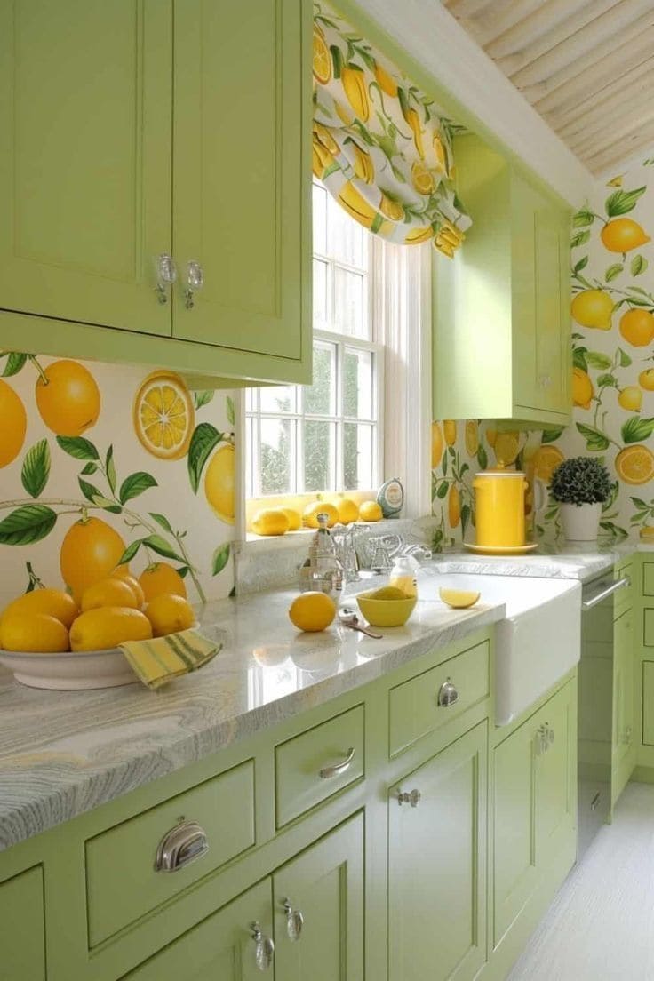 Lively Citrus-Inspired Sage Green Kitchen