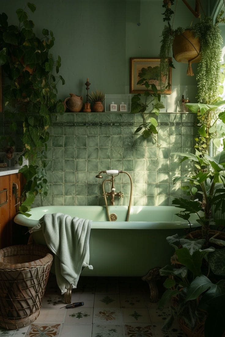 Lush Green Botanical Vintage Bathroom Escape