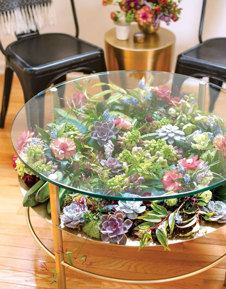 Lush Succulent Garden Glass Table Delight