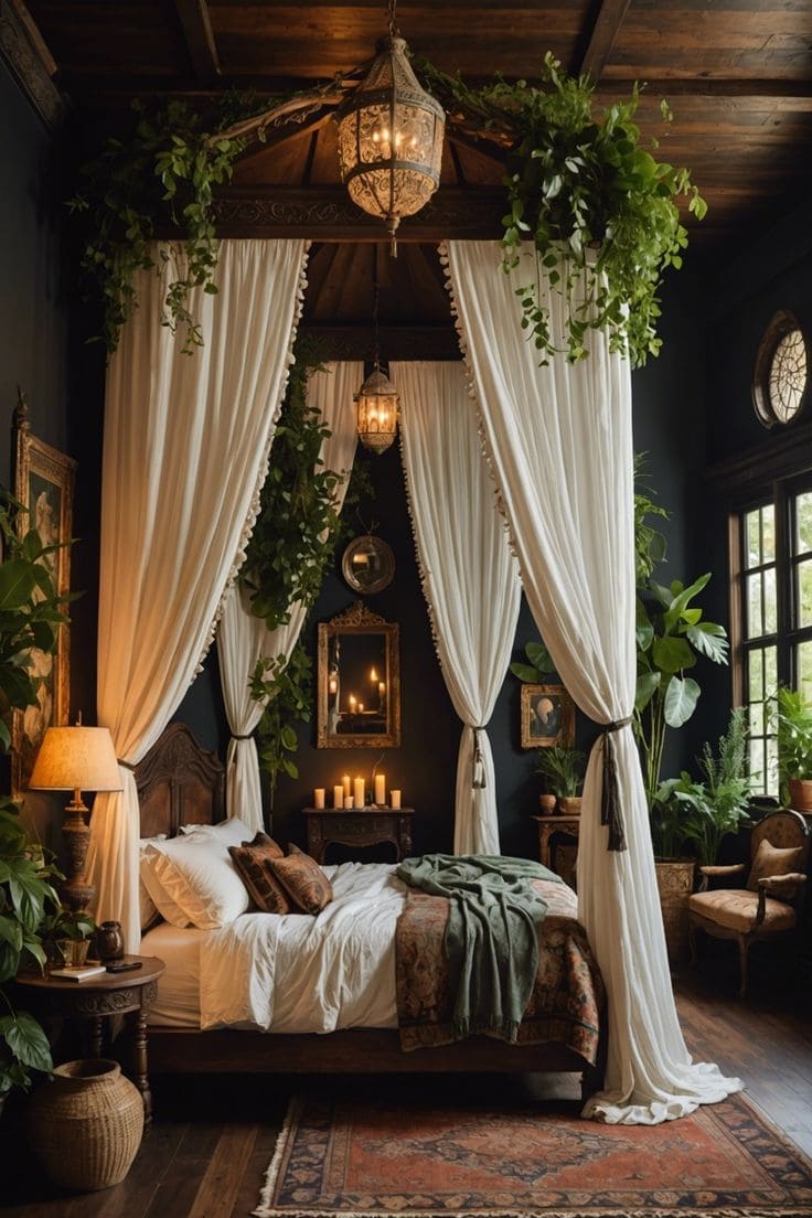 Luxurious Canopy Bedroom with Natures Touch