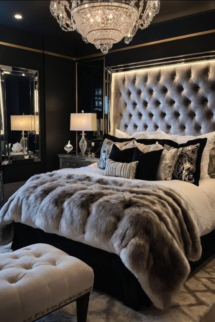 Luxurious Glam Silver Grey Bedroom Style