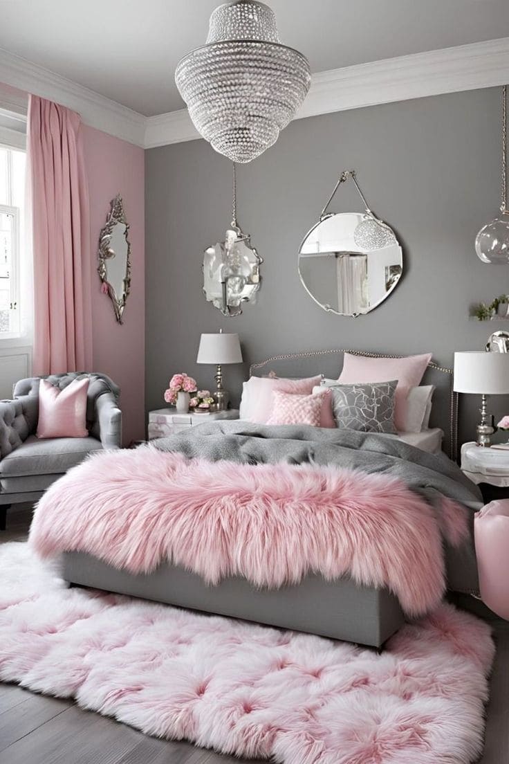 Luxurious Pink and Grey Glam Bedroom