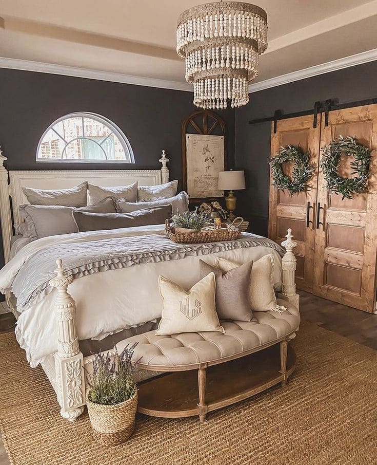 Luxurious Rustic Bedroom with Elegant Bench