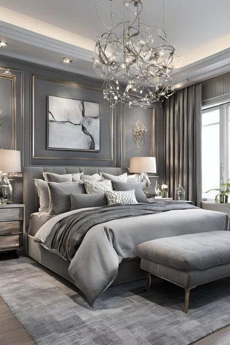 Luxurious Silver-Grey Bedroom Design