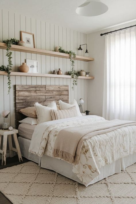 Minimalist Farmhouse Bedroom with Rustic Warmth