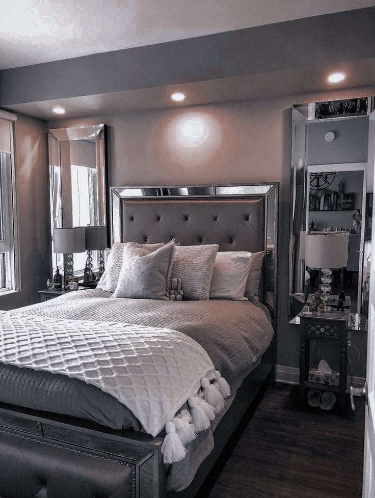 Mirrored Silver-Grey Bedroom Design