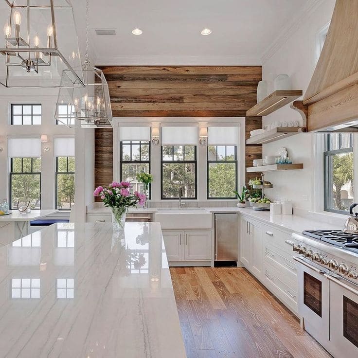 Modern White Kitchen with Rustic Charm