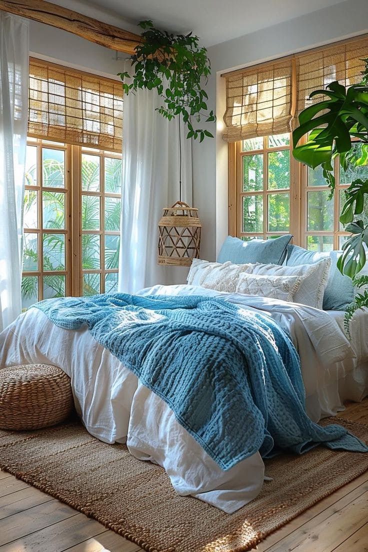 Nature-Inspired Cozy Blue Bedroom Haven