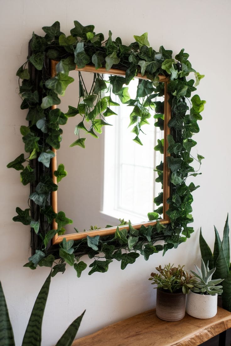 Nature-Inspired Greenery-Accented Mirror Frame