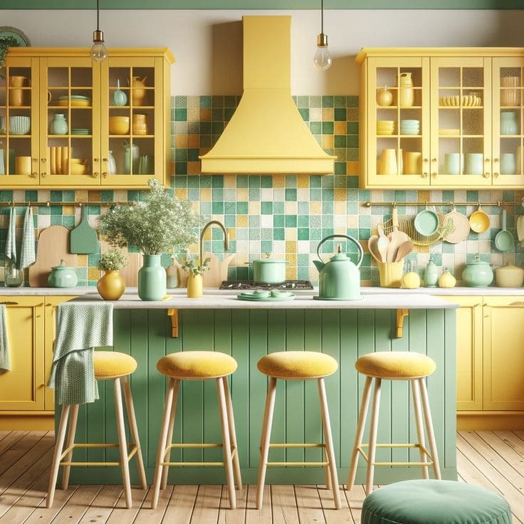 Playful Two-Tone Mosaic Kitchen Wallpaper