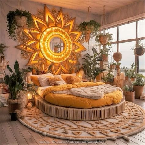 Radiant Sunburst Bohemian Bedroom Sanctuary