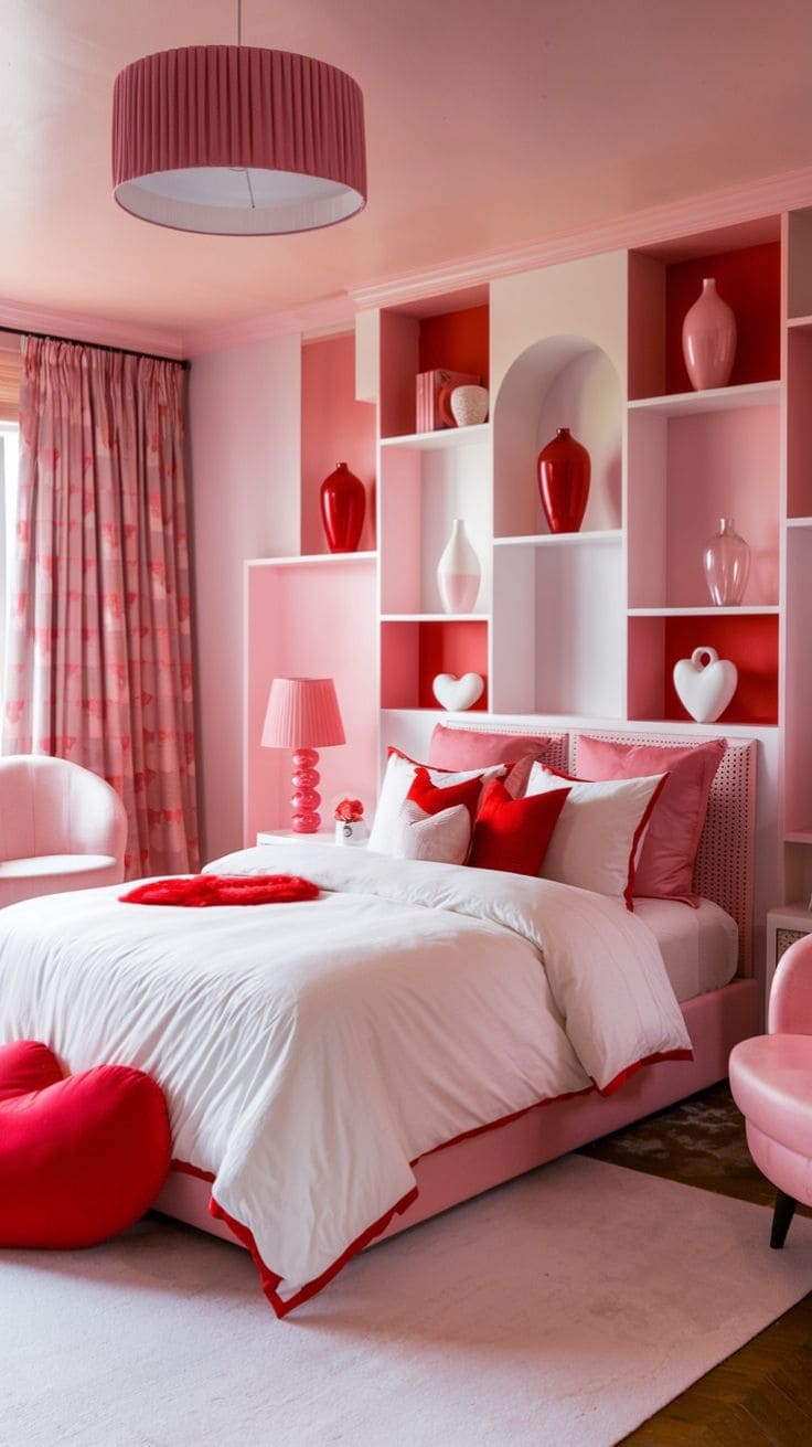 Red and Pink Romantic Bedroom Design