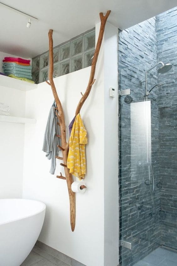 Rustic Branch Bathroom Organizer Idea