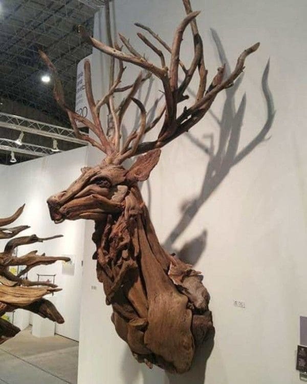 Rustic Driftwood Stag Wall Sculpture