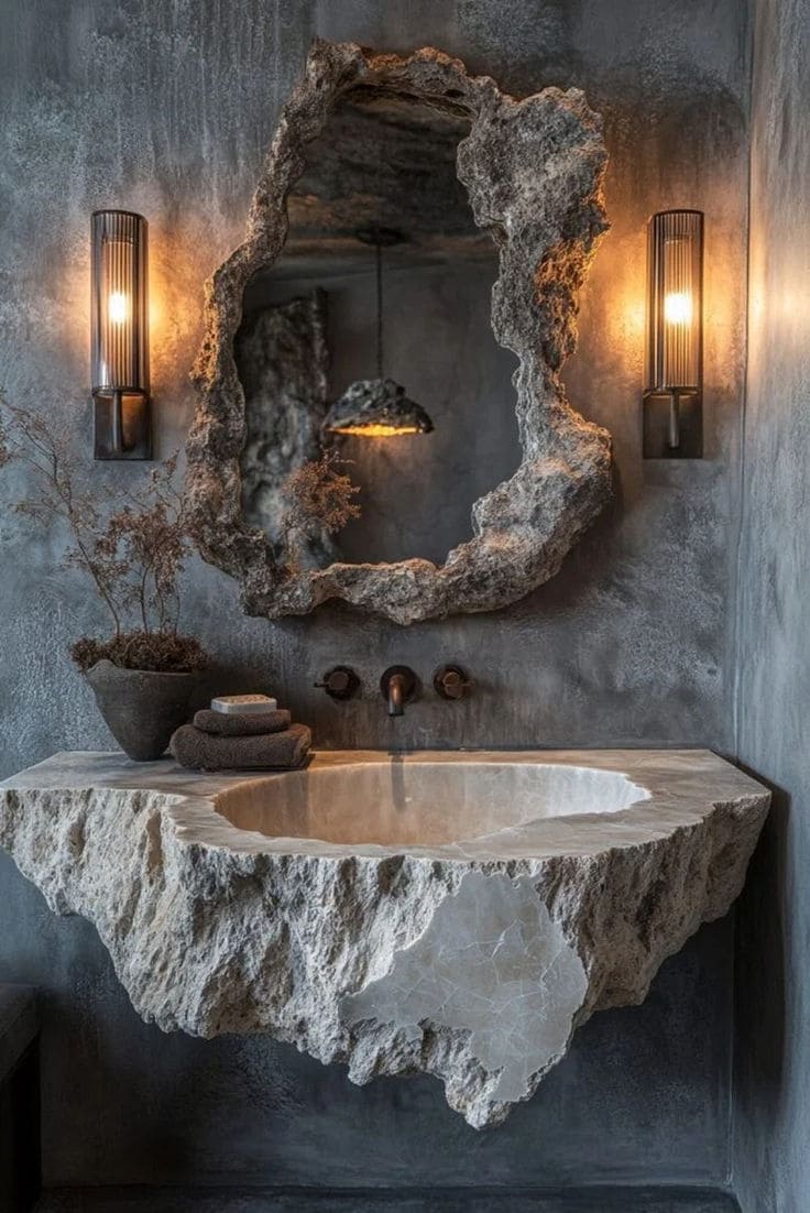 Rustic Elegance with Raw Stone Mirror