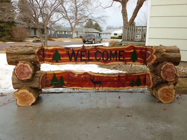 Rustic Log Welcome Sign for Entrances