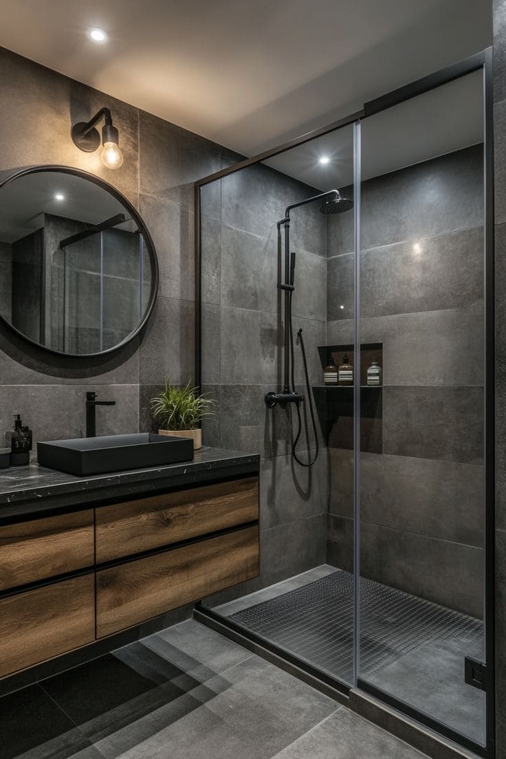 Rustic Modern Charm in Grey Bathroom