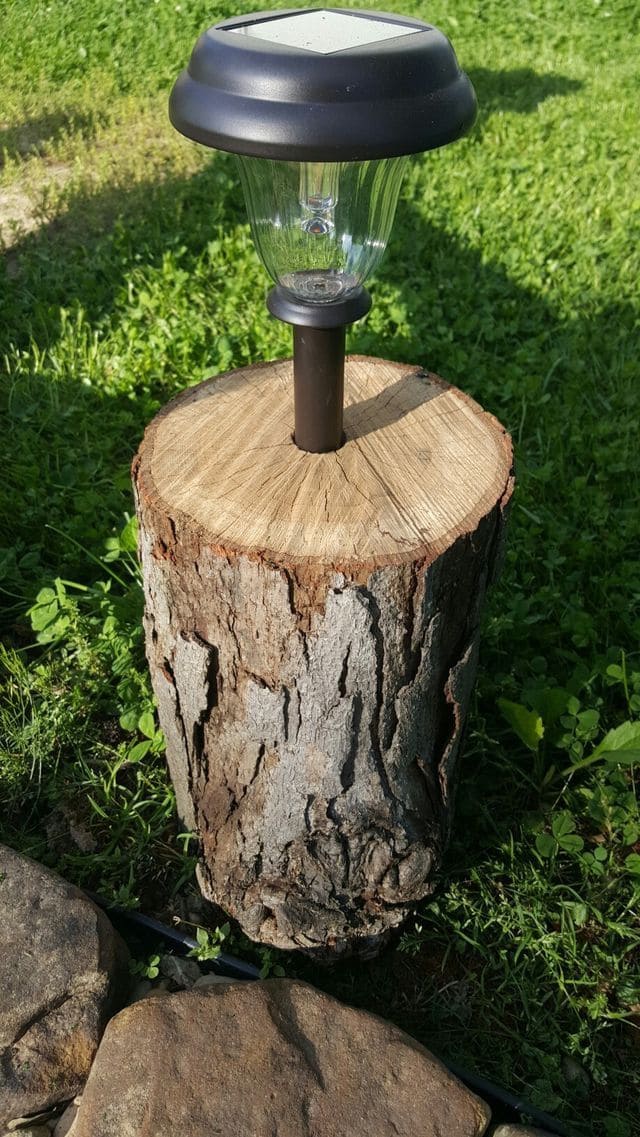 Rustic Solar-Powered Tree Stump Light