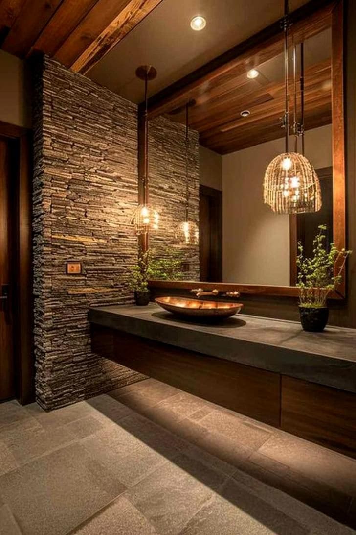 Rustic Stone and Copper Vanity Luxury