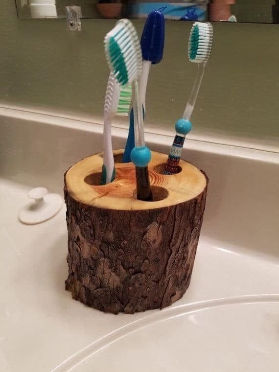 Rustic Tree Stump Toothbrush Holder Charm