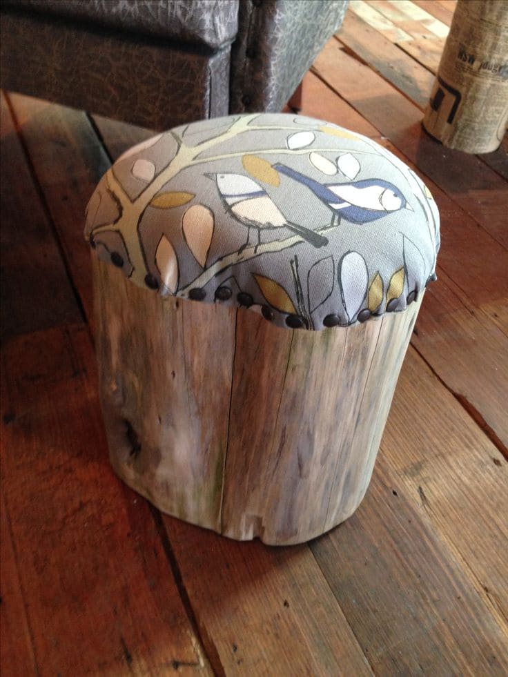 Rustic Upholstered Tree Stump Ottoman