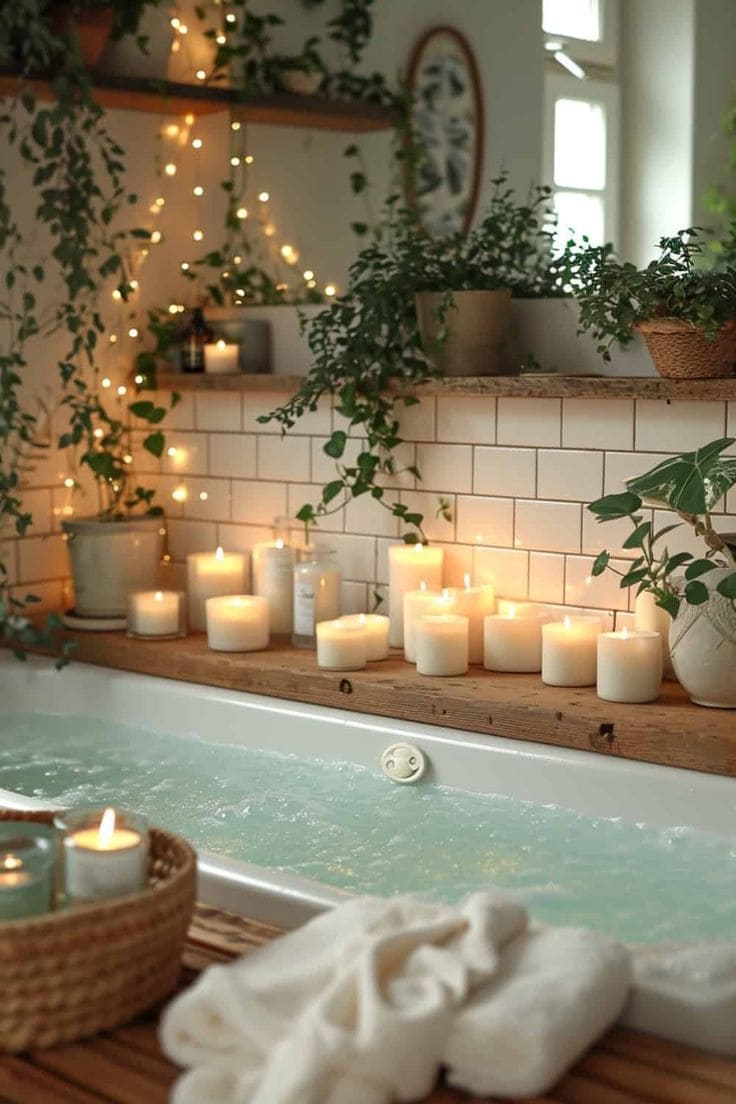 Serene Spa-Inspired Bathroom with Candlelight