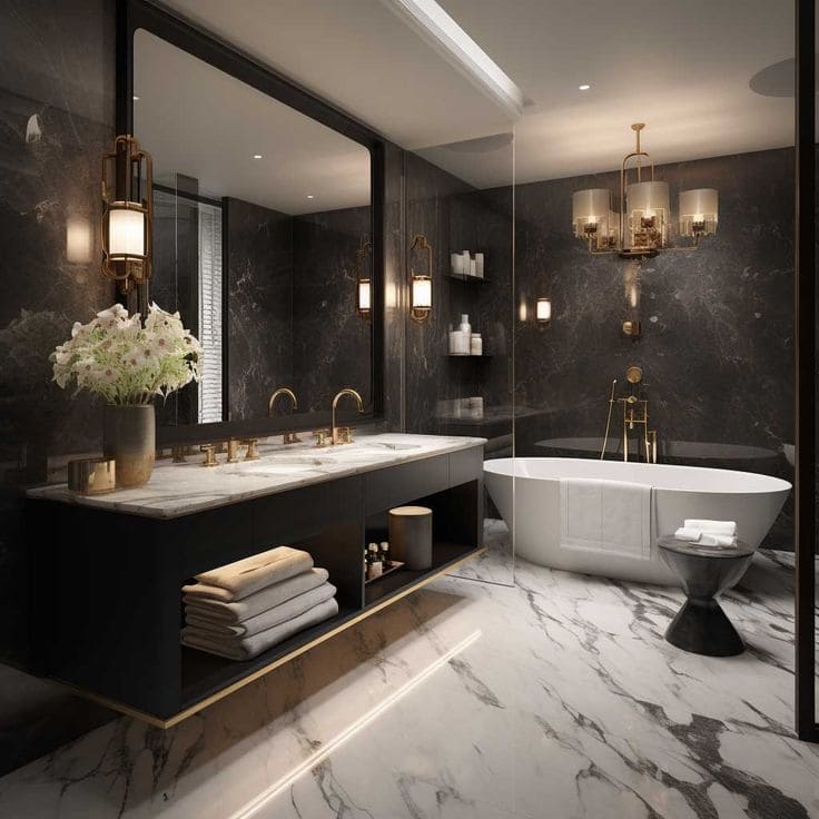 Sophisticated Black Marble Bathroom Elegance