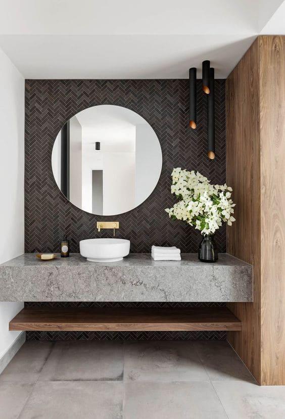 Sophisticated Grey Bathroom with Wood Accents