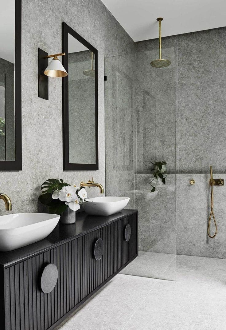 Sophisticated Grey Stone Bathroom Oasis