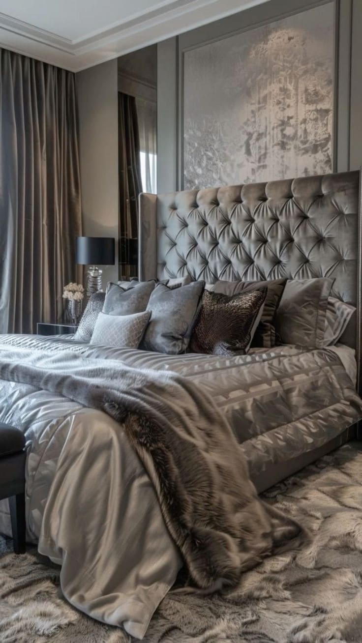 Sophisticated Luxurious Silver-Grey Bedroom