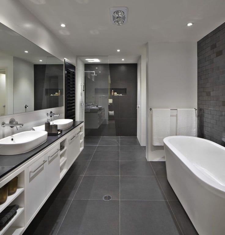 Spacious Grey Bathroom with Modern Elegance