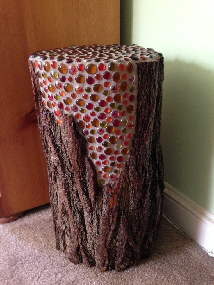 Sparkling Gemstone-Embellished Tree Stump Table