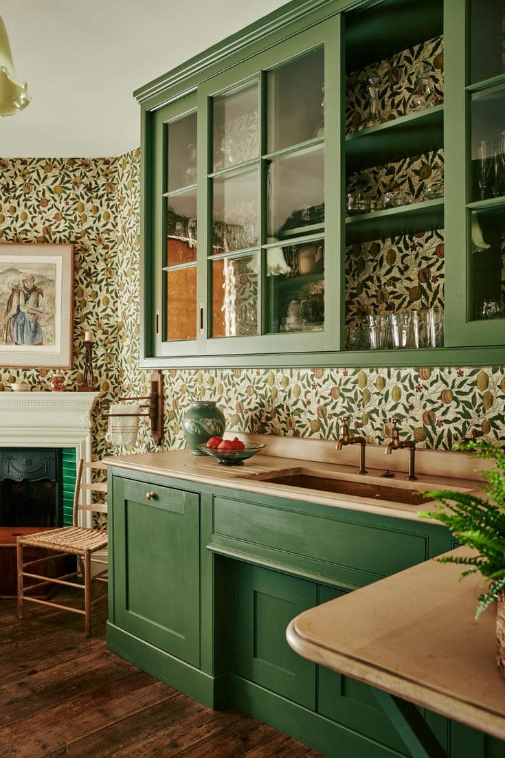 Timeless Greenery-Themed Kitchen Wallpaper Charm