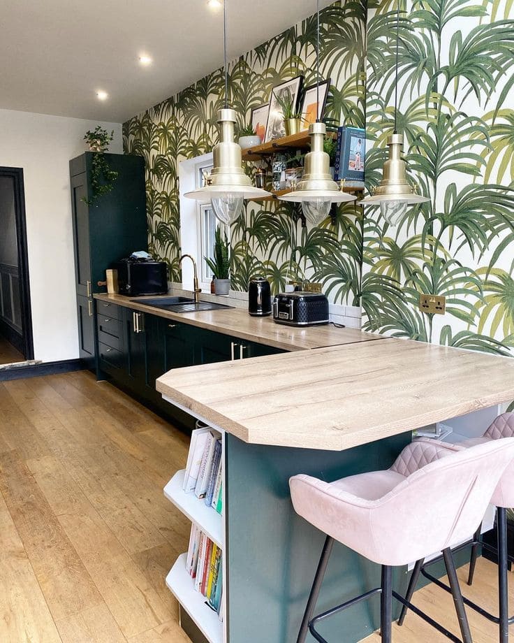 Tropical Greenery Kitchen Wallpaper Transformation