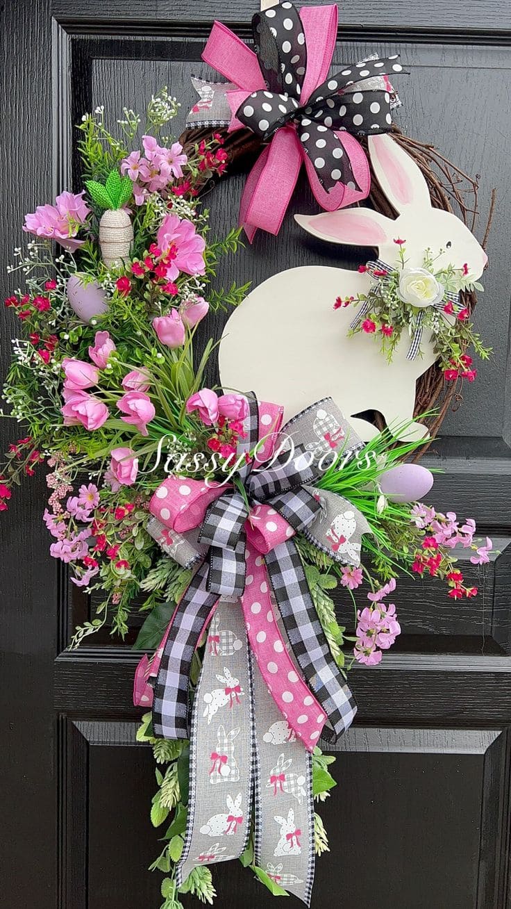 Vibrant Bunny and Bow Easter Wreath