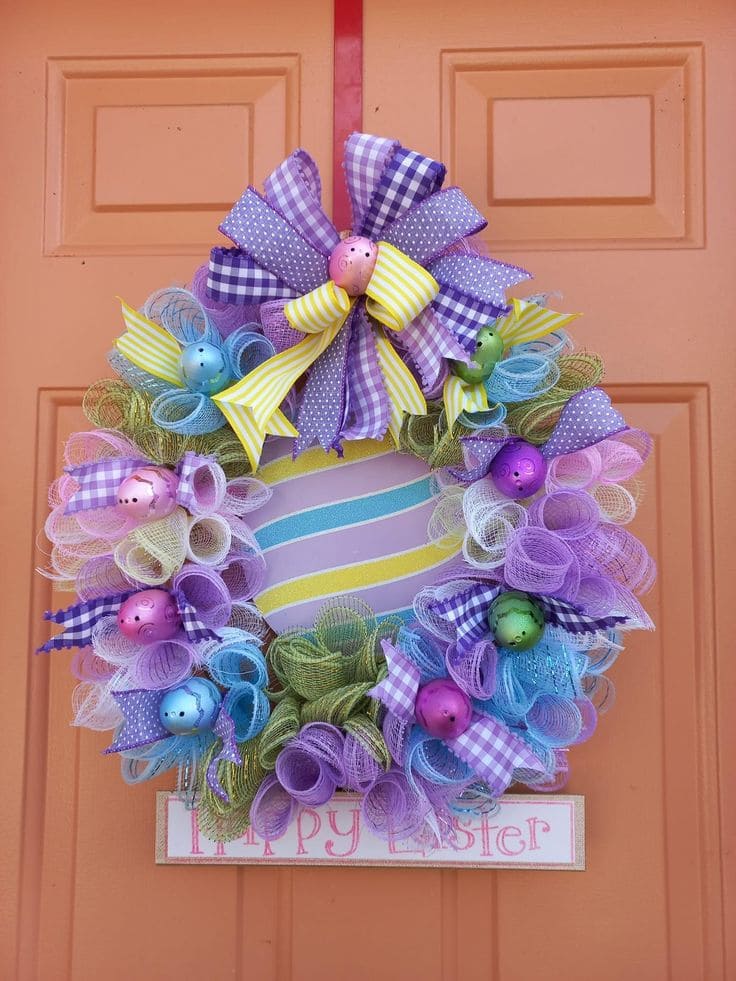 Vibrant Mesh and Ribbon Easter Wreath