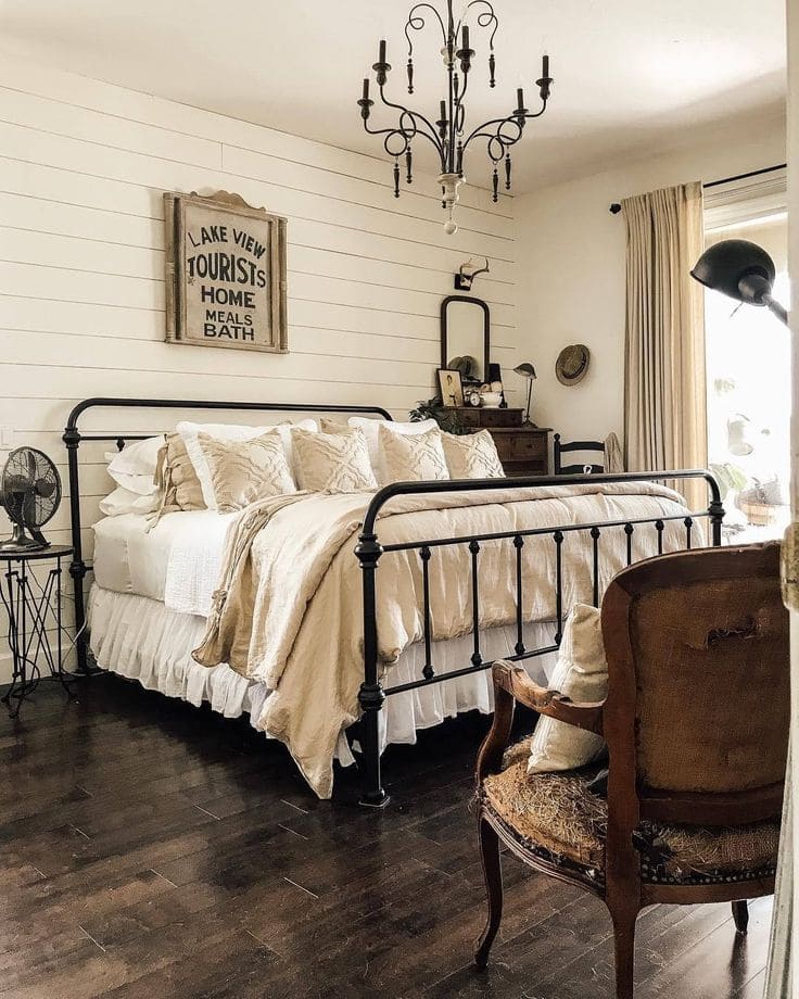 Vintage Farmhouse Bedroom with Cozy Chair