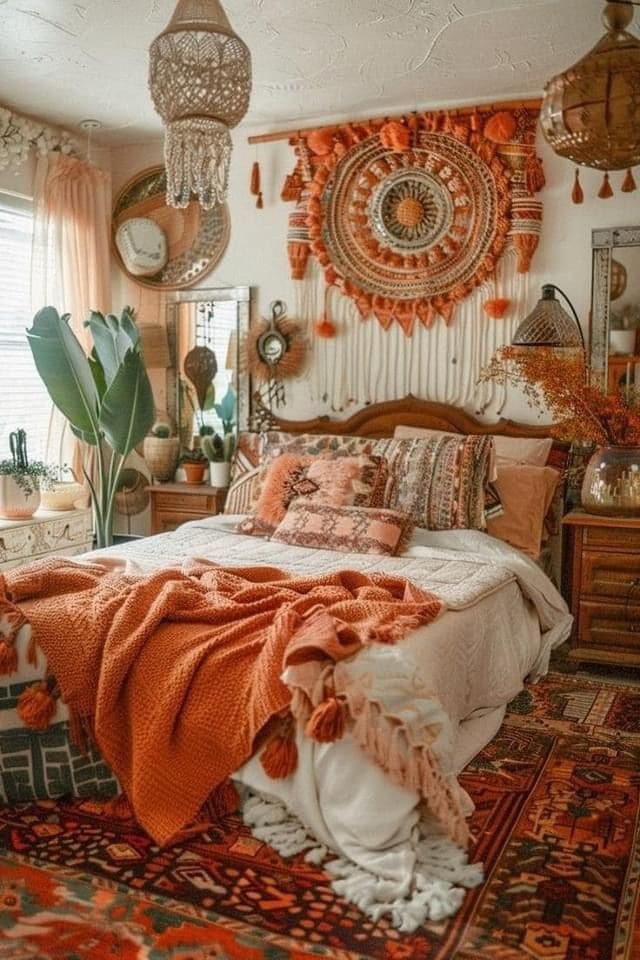 Vivid Terracotta Bohemian Bedroom Retreat