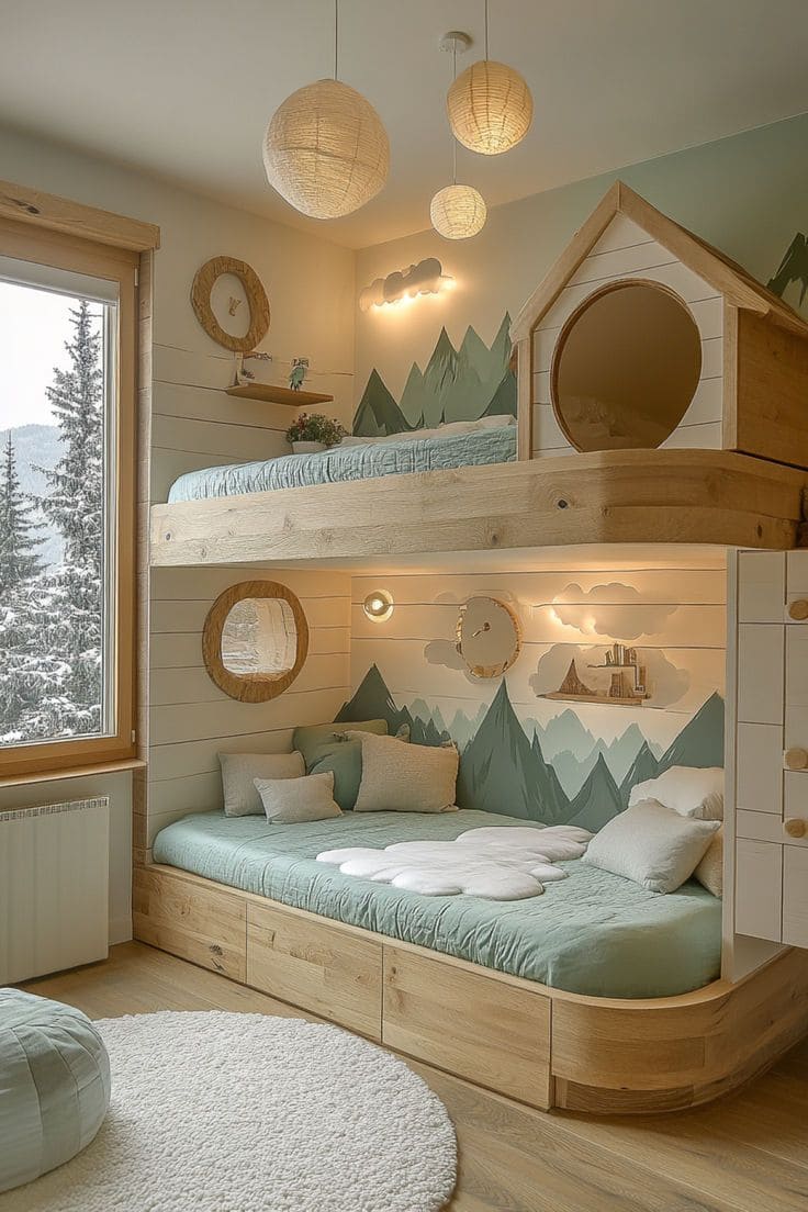 Whimsical Alpine-Themed Bunk Bed Delight