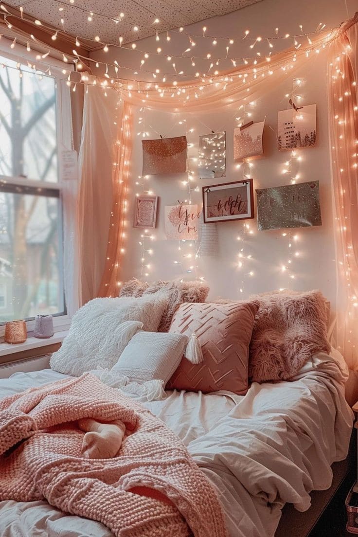 Whimsical String-Lit Teen Bedroom Haven