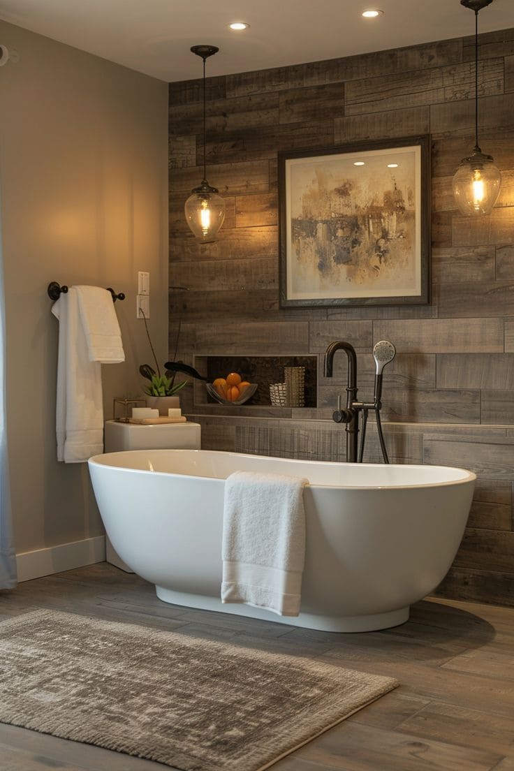 Wood-Inspired Bathroom with Modern Touches