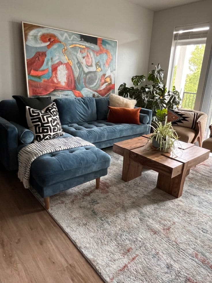 Artistic Blue Couch Living Room Elegance