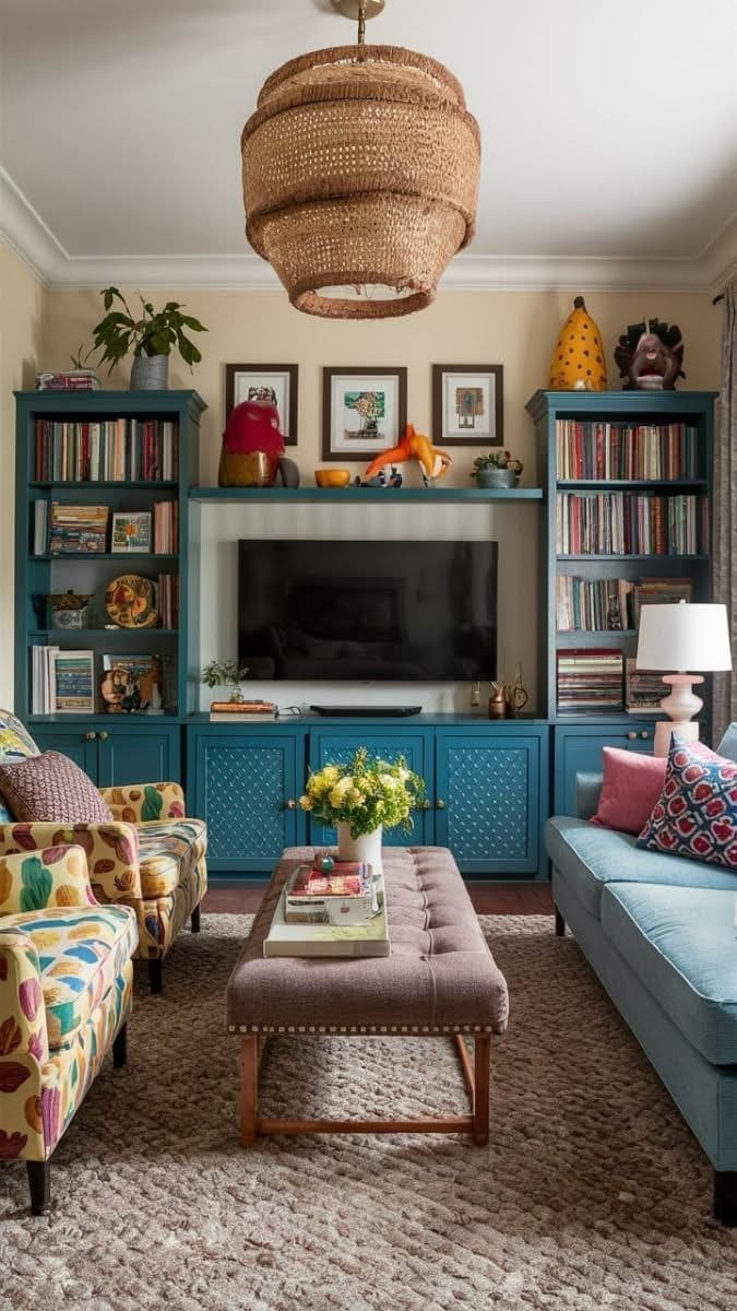 Boho Chic TV Setup with Vibrant Charm