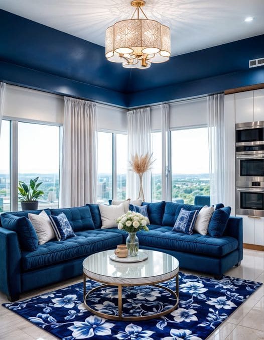 Chic Blue Living Room With Outstanding Couch